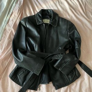 Vintage Genuine Leather Jacket with tie waist size 10 Petite